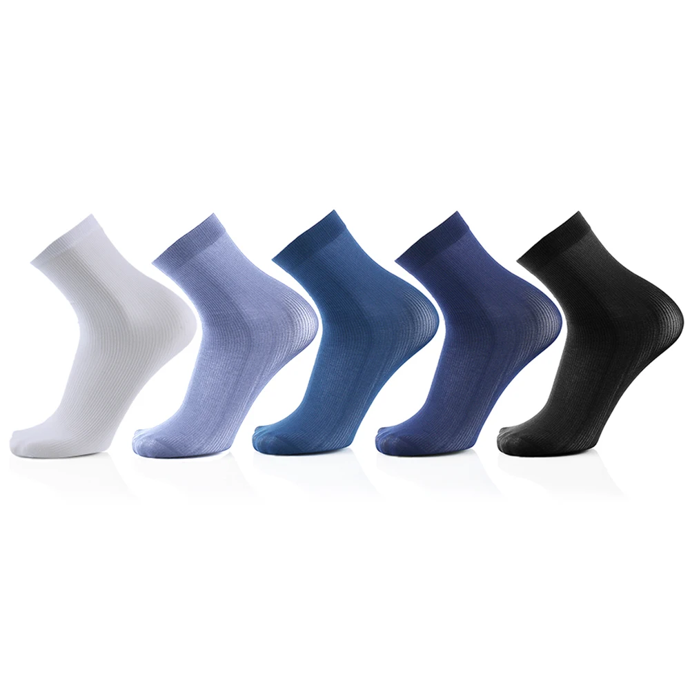 

Fancyteck 5 Pair Antibacter Crew Socks 5 colors Casual Spandex Polyester Bamboo Socks Fiber Chroma Warmer Solid Color Men Socks