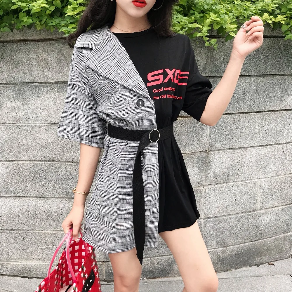 2 colors summer dress 2018 Casual plaid suit patchwork faux two pieces t shirt Dress Mini Vestidos Feminino (B2056)
2 colors summer dress 2018 Casual plaid suit patchwork faux two pieces t shirt Dress Mini Vestidos Feminino (B2056)