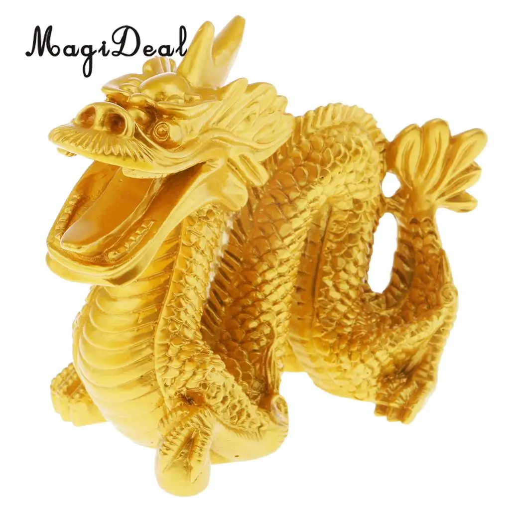 Chinese Zodiac Resin Unicorn Dragon Figurine Hand Painted Gold Home Ornaments Gold