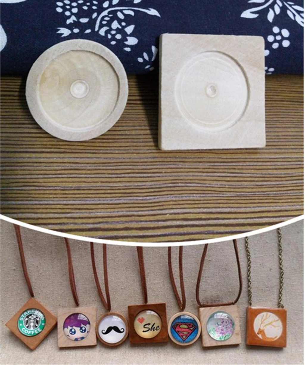 20pcs Vintage Square Wood Cameo Cabochon Setting Base Tray Pendants DIY Necklace Jewelry Making Accessories Findings 25mm