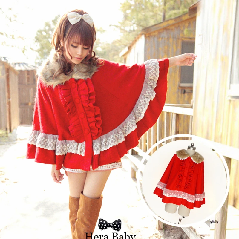 Lolita autumn and winter Japanese Christmas red cloak thickened cute fur collar lace long coat Lolita costume
Lolita autumn and winter Japanese Christmas red cloak thickened cute fur collar lace long coat Lolita costume