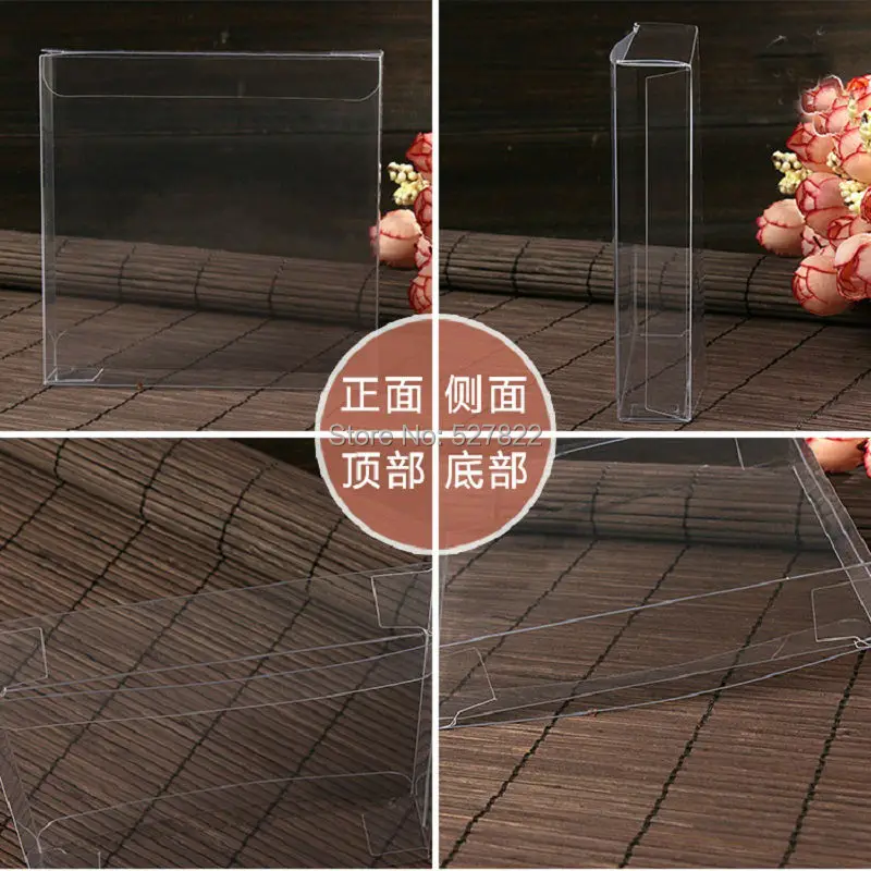 100pcs 10x10x2CM Wedding Party Favors Boxes Clear PVC Wedding Candy Boxes Plastic PVC Cake Boxes Food Gift Packaging