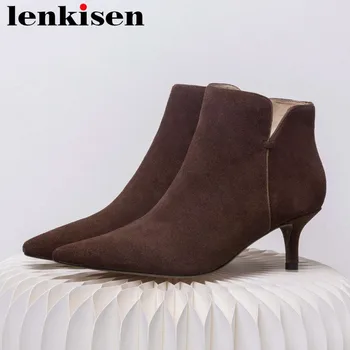 Lenkisen vintage genuine leather pointed toe woman high quality thin high heels metal zipper solid party short chelsea boots L97
Lenkisen vintage genuine leather pointed toe woman high quality thin high heels metal zipper solid party short chelsea boots L97