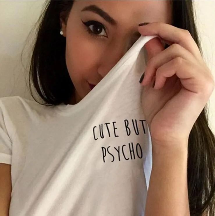 New Summer Women T shirt Cotton Short Sleeve O-neck cute but psycho Letters Print Casual tshirt Tops Women Clothing Plus size
New Summer Women T shirt Cotton Short Sleeve O-neck cute but psycho Letters Print Casual tshirt Tops Women Clothing Plus size