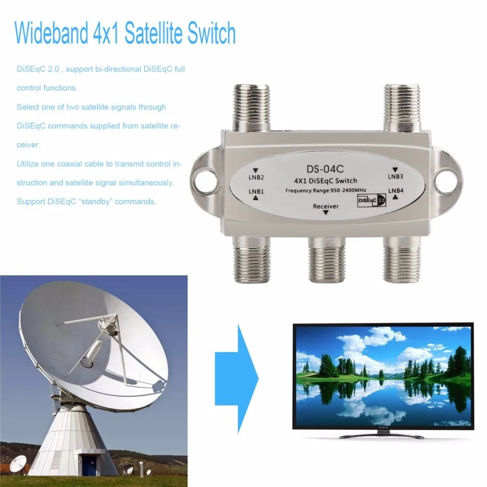 4 in 1 4 x 1 DiSEqc 4-way Wideband Switch DS-04C High Isolation Connect 4 Satellite Dishes 4 LNB For Satellite Receiver
4 in 1 4 x 1 DiSEqc 4-way Wideband Switch DS-04C High Isolation Connect 4 Satellite Dishes 4 LNB For Satellite Receiver