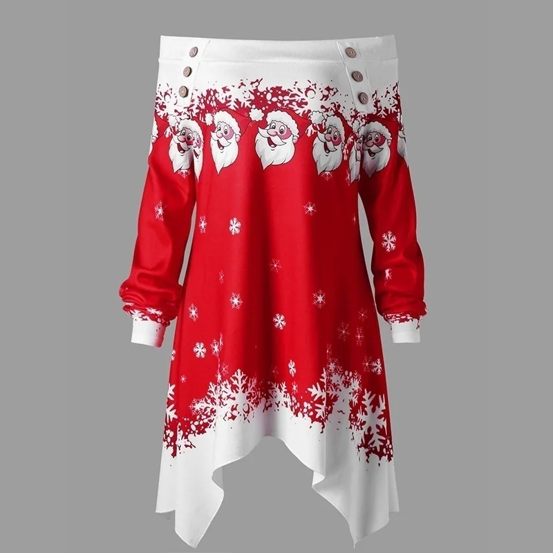 Autumn Winter Christmas Dress Women Off Shoulder Strapless Dress Xmas Santa Print Long Sleeve Irregular Party Dresses SJ1044V
Autumn Winter Christmas Dress Women Off Shoulder Strapless Dress Xmas Santa Print Long Sleeve Irregular Party Dresses SJ1044V