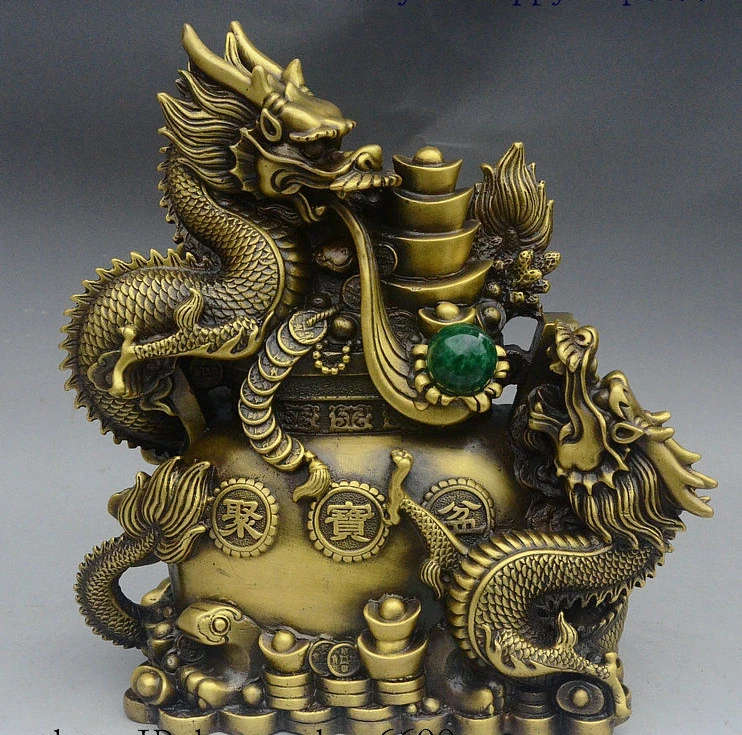 12" Chinese Fengshui animal Brass Wealth 2 Dragon Play Ball Treasure Bowl Statue
12" Chinese Fengshui animal Brass Wealth 2 Dragon Play Ball Treasure Bowl Statue
