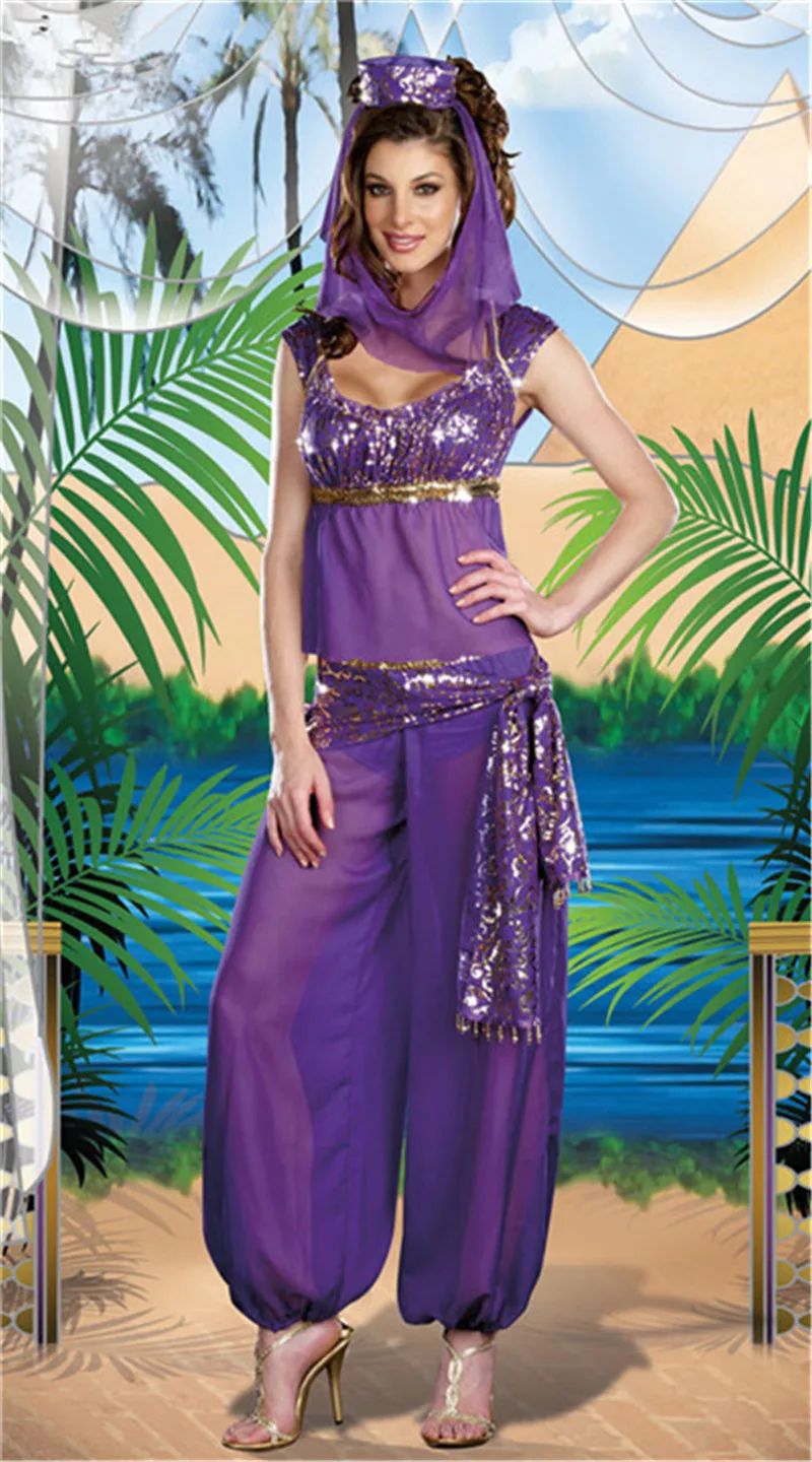 

high quality Arabic Dance Costume Sexy Goddess GENIE Jasmine Aladdin Princess Costume Fancy Dress Arabian Belly Dancer Dress