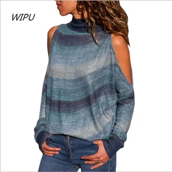 Women Blouses Sexy Cold Shoulder Tops Casual Turtleneck Knitted Top Jumper Pullover Print Long Sleeve Shirt Size S-2XL 9 Color
Women Blouses Sexy Cold Shoulder Tops Casual Turtleneck Knitted Top Jumper Pullover Print Long Sleeve Shirt Size S-2XL 9 Color
