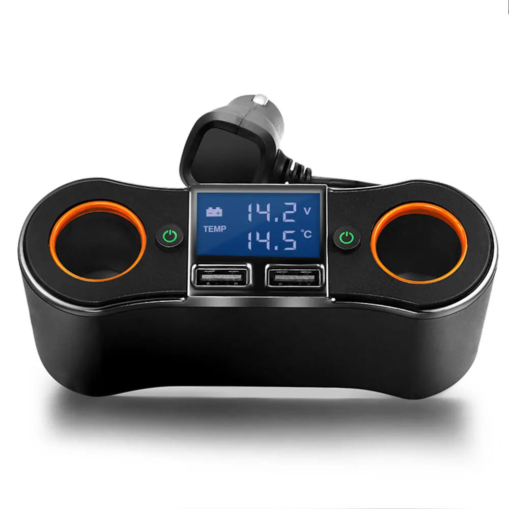 4 ports 2 cigarette lighter mouth 2 USB charging interface Car cigarette lighter Splitter and car battery voltage display
4 ports 2 cigarette lighter mouth 2 USB charging interface Car cigarette lighter Splitter and car battery voltage display