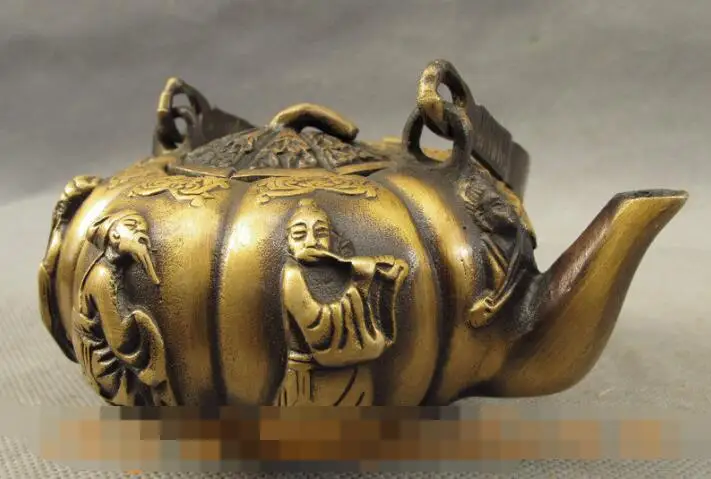 S01321 Folk Chinese Bronze 8 God Immortal BaXian GuoHai Statue Handle Teapot Wine Pot B0403
S01321 Folk Chinese Bronze 8 God Immortal BaXian GuoHai Statue Handle Teapot Wine Pot B0403