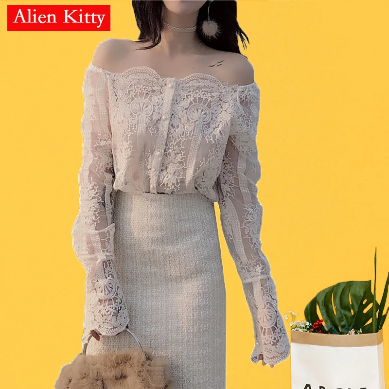 Alien Kitty Hollow Out Lace Blouses Shirts New Korean Single-breasted Off Shoulder Crochet Sexy Women Clothing Long Sleeve Tops
Alien Kitty Hollow Out Lace Blouses Shirts New Korean Single-breasted Off Shoulder Crochet Sexy Women Clothing Long Sleeve Tops