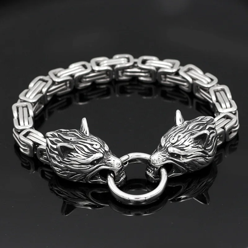 Exquisite stainless steel Viking double wolf head wolf bracelet exaggerated square titanium steel chain bracelet punk jewelry
Exquisite stainless steel Viking double wolf head wolf bracelet exaggerated square titanium steel chain bracelet punk jewelry