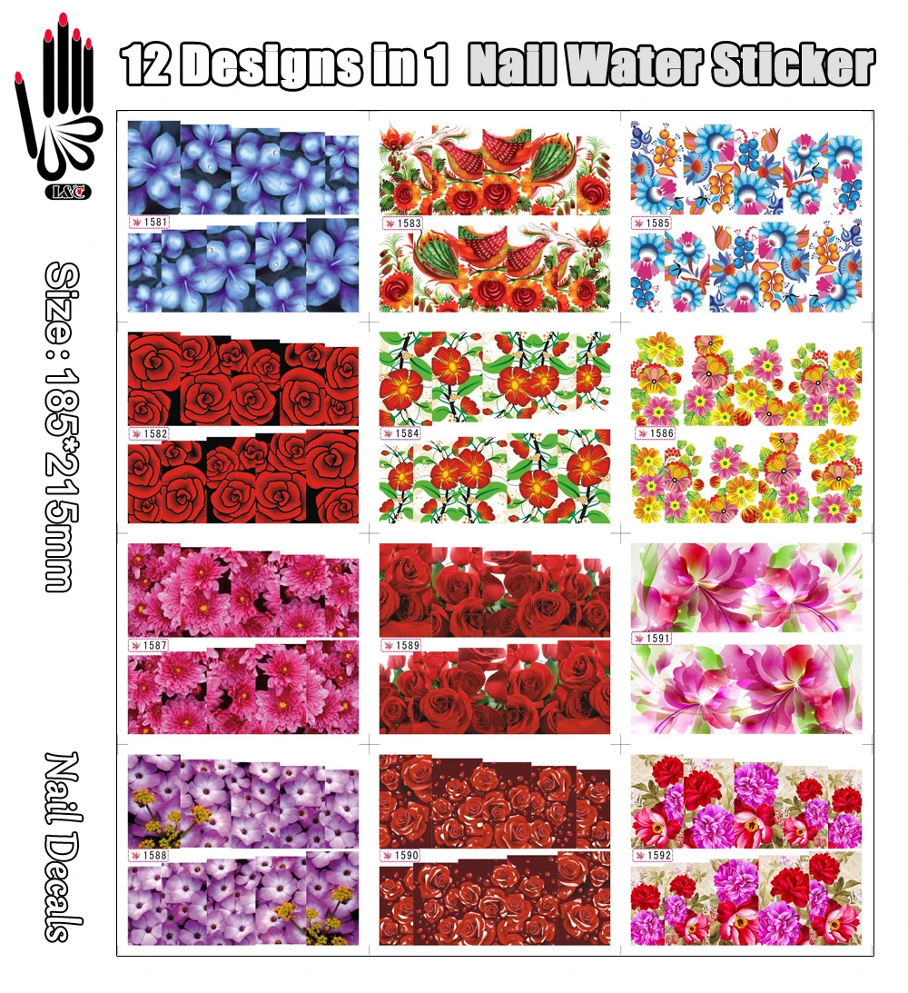12 Sheets/Lot Nail Water Decal SY1581-1592 Full Cover Nail Big Red Flower Mixed Nail Art Water Sticker For Nail(12 DESIGNS IN 1)
12 Sheets/Lot Nail Water Decal SY1581-1592 Full Cover Nail Big Red Flower Mixed Nail Art Water Sticker For Nail(12 DESIGNS IN 1)