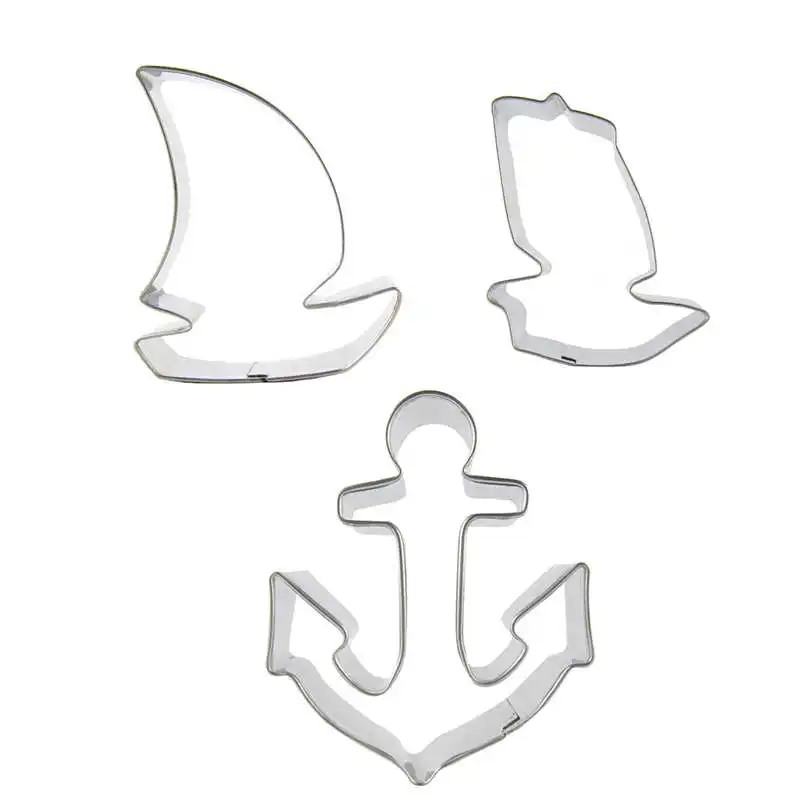 Sail, Anchor shaped 3 piece biscuit cutting molds, baking tools, cake decorating soft candy tools.
Sail, Anchor shaped 3 piece biscuit cutting molds, baking tools, cake decorating soft candy tools.