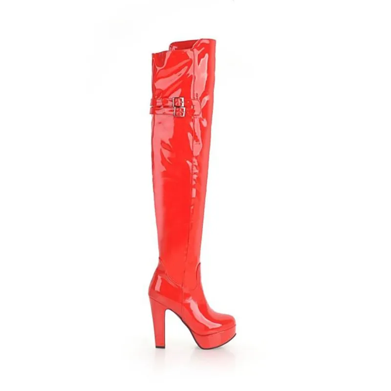 Autumn Winter Patent Leather Over The Knee Boots Big Size 43 Platform Women's Boots 12cm High-heeled Pole Dance Thigh High Boots (9)