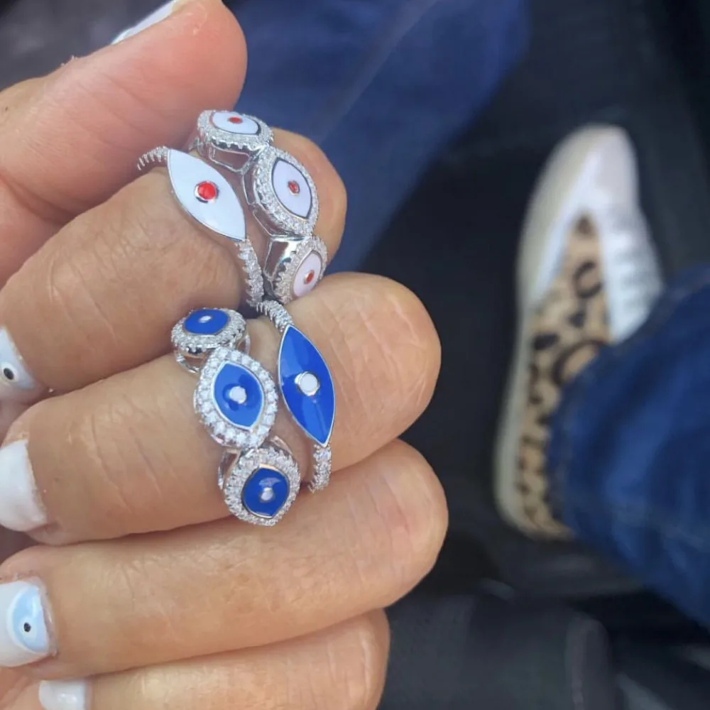 blue white enamel evil eye three cute lucky eye charm size 6 7 8 women girl finger ring jewelry
blue white enamel evil eye three cute lucky eye charm size 6 7 8 women girl finger ring jewelry