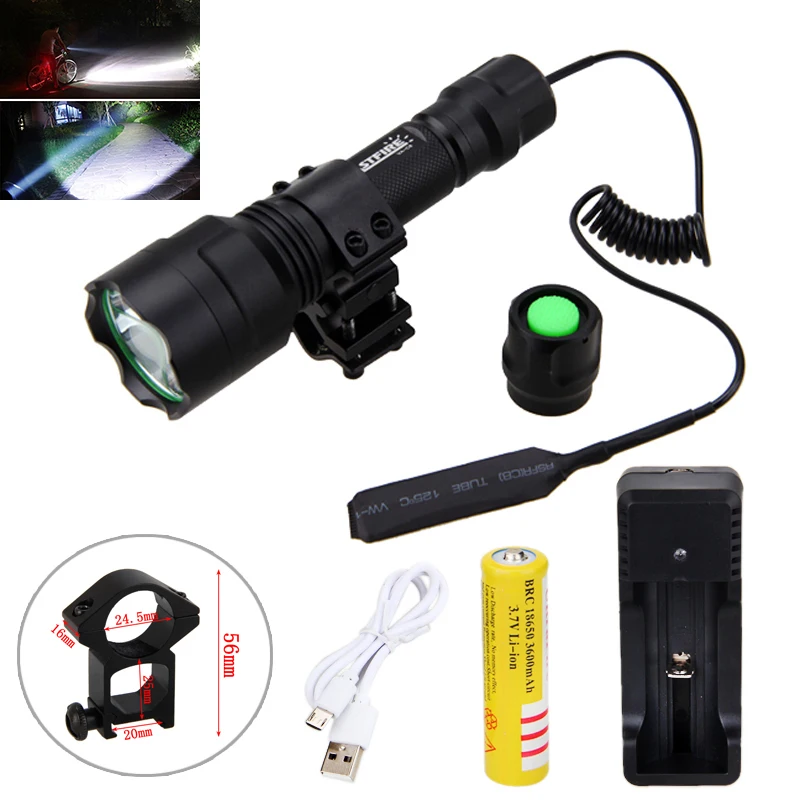 Tactical Hunting Torch T6 White LED Light Hunting Flashlight+Rifle Mount +Remote Pressure Switch+1*18650 Battery+USB Charger
Tactical Hunting Torch T6 White LED Light Hunting Flashlight+Rifle Mount +Remote Pressure Switch+1*18650 Battery+USB Charger