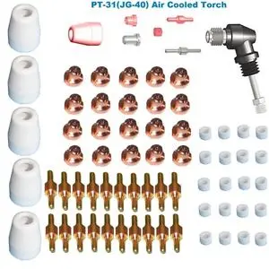 PT31/JG40 Hand Use Torch Head+Short Nozzle 25pcs +Short Electrode 25pcs+Shield 5pcs+Swirl Ring 10pcs Plasma Cutting Torch 
PT31/JG40 Hand Use Torch Head+Short Nozzle 25pcs +Short Electrode 25pcs+Shield 5pcs+Swirl Ring 10pcs Plasma Cutting Torch
