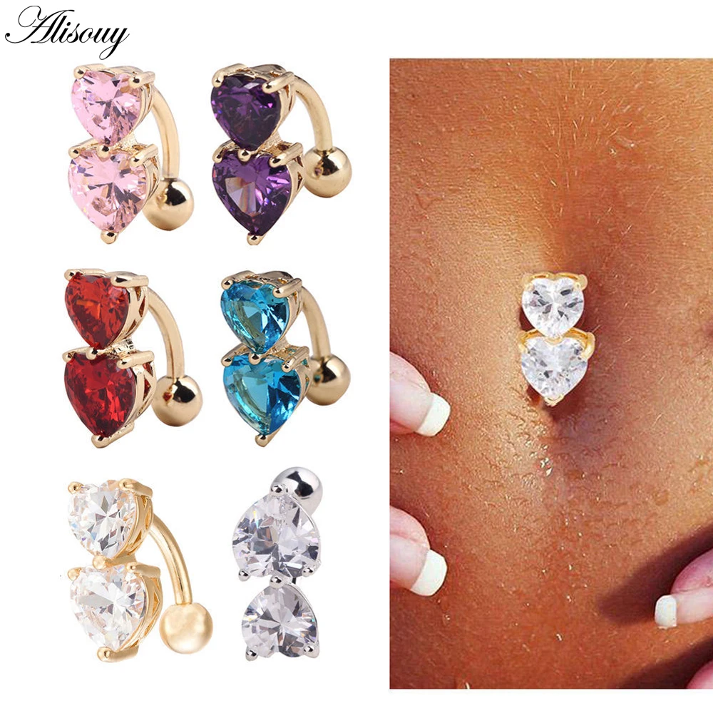 

Hot sale Fashion Love Heart belly button rings Bar 5 colors Plated Surgical Piercing Sexy Body Jewelry for women navel piercing