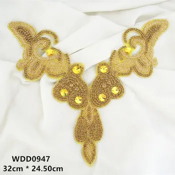 (1PC) V shape rhinestone neckline applique gold hand beaded iron on for dress WDD0947
(1PC) V shape rhinestone neckline applique gold hand beaded iron on for dress WDD0947