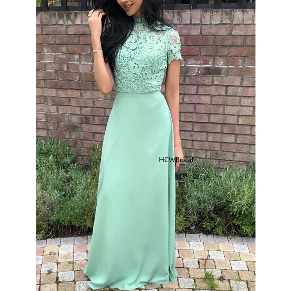 Charming Simple Mint Green Long Bridesmaid Dresses High Neck Short Sleeve Lace Chiffon Cheap Wedding Party Gowns 2019 New
Charming Simple Mint Green Long Bridesmaid Dresses High Neck Short Sleeve Lace Chiffon Cheap Wedding Party Gowns 2019 New