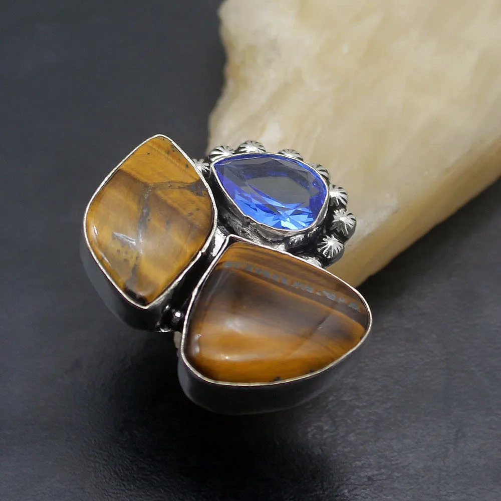 Hermosa Wonderful Jewelry Natural Tigers Eye BlueTopaz 925 Sterling Silver Band Ring Size 8 A513
Hermosa Wonderful Jewelry Natural Tigers Eye BlueTopaz 925 Sterling Silver Band Ring Size 8 A513