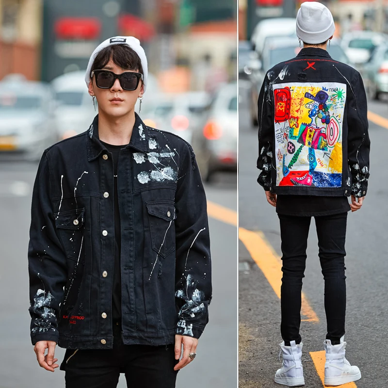 Men Paint Graffiti Loose Casual Denim Jacket Patch Designs Male Hip Hop Streetwear Cowboy Coat Loose Black Denim Outerwear
Men Paint Graffiti Loose Casual Denim Jacket Patch Designs Male Hip Hop Streetwear Cowboy Coat Loose Black Denim Outerwear