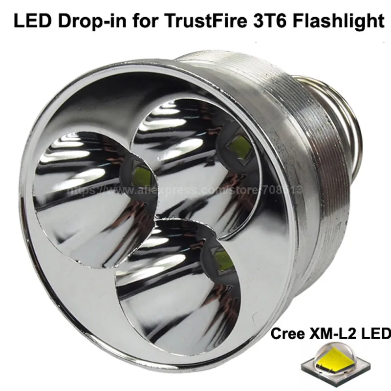 

3 x Cree XM-L2 U3 White 6500K / Neutral White 4500K 3800 Lumens 8.4V LED Drop in for TrustFire 3T6 Flashlight (Dia 51mm)
