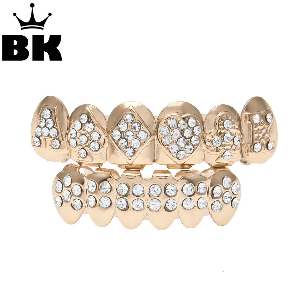 Hip Hop Rose Gold Color JOKER Teeth Grill Christmas Poker Top & Bottom Teeth Grills Set Gold Silver Tone HALLOWEEN Grills
Hip Hop Rose Gold Color JOKER Teeth Grill Christmas Poker Top & Bottom Teeth Grills Set Gold Silver Tone HALLOWEEN Grills