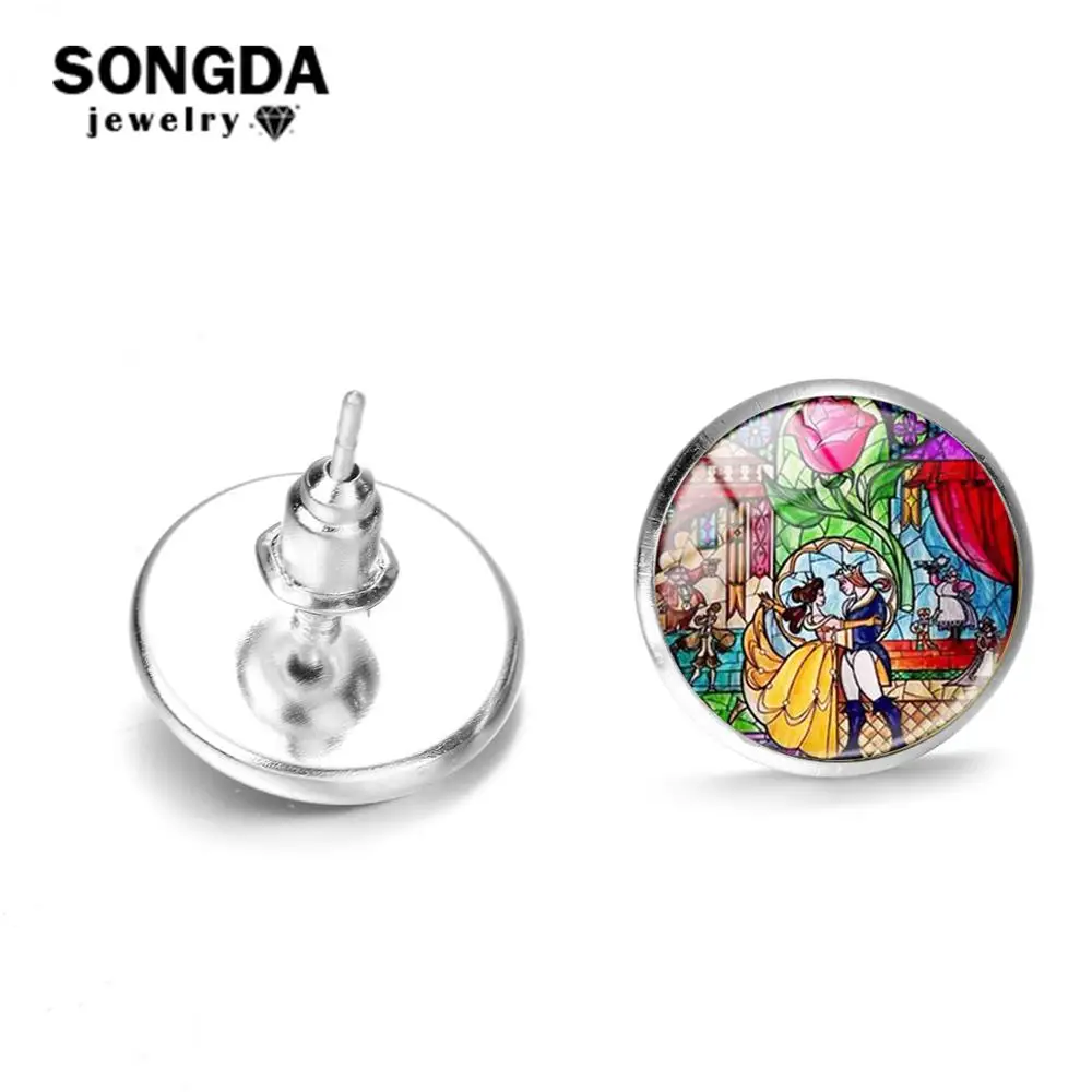 SONGDA Beauty And The Beast Earrings Princess Prince Rose Cartoon Printing Handmade Glass Cabochon Ear Studs Fashion Accessories
SONGDA Beauty And The Beast Earrings Princess Prince Rose Cartoon Printing Handmade Glass Cabochon Ear Studs Fashion Accessories