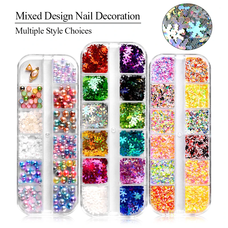 12 Grids Nail Glitter Snowflake Snow Laser Christmas DIY Flakes Paillette Manicure Slice Mixed Sequins Nail Art Decorations Sets
12 Grids Nail Glitter Snowflake Snow Laser Christmas DIY Flakes Paillette Manicure Slice Mixed Sequins Nail Art Decorations Sets