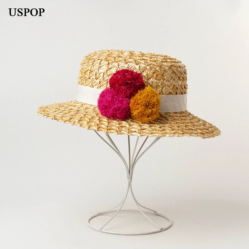 USPOP new summer hats for women raffia ball decoration hand-woven pattern wheat straw sun hats flat top hat sunscreen straw hat
USPOP new summer hats for women raffia ball decoration hand-woven pattern wheat straw sun hats flat top hat sunscreen straw hat