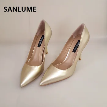 SANLUME 7CM 10CM Women Pointed Toe Leather High heels Silver Gold Party Wedding pumps sheepskin inside Lady Shoes 40
SANLUME 7CM 10CM Women Pointed Toe Leather High heels Silver Gold Party Wedding pumps sheepskin inside Lady Shoes 40