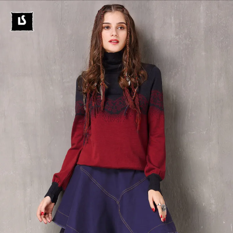 Women Turtleneck Sweater Pullover 2017 Fashion Ladies Jacquard Floral Long Latern Sleeve Vintage Warm Knitted Tops
Women Turtleneck Sweater Pullover 2017 Fashion Ladies Jacquard Floral Long Latern Sleeve Vintage Warm Knitted Tops