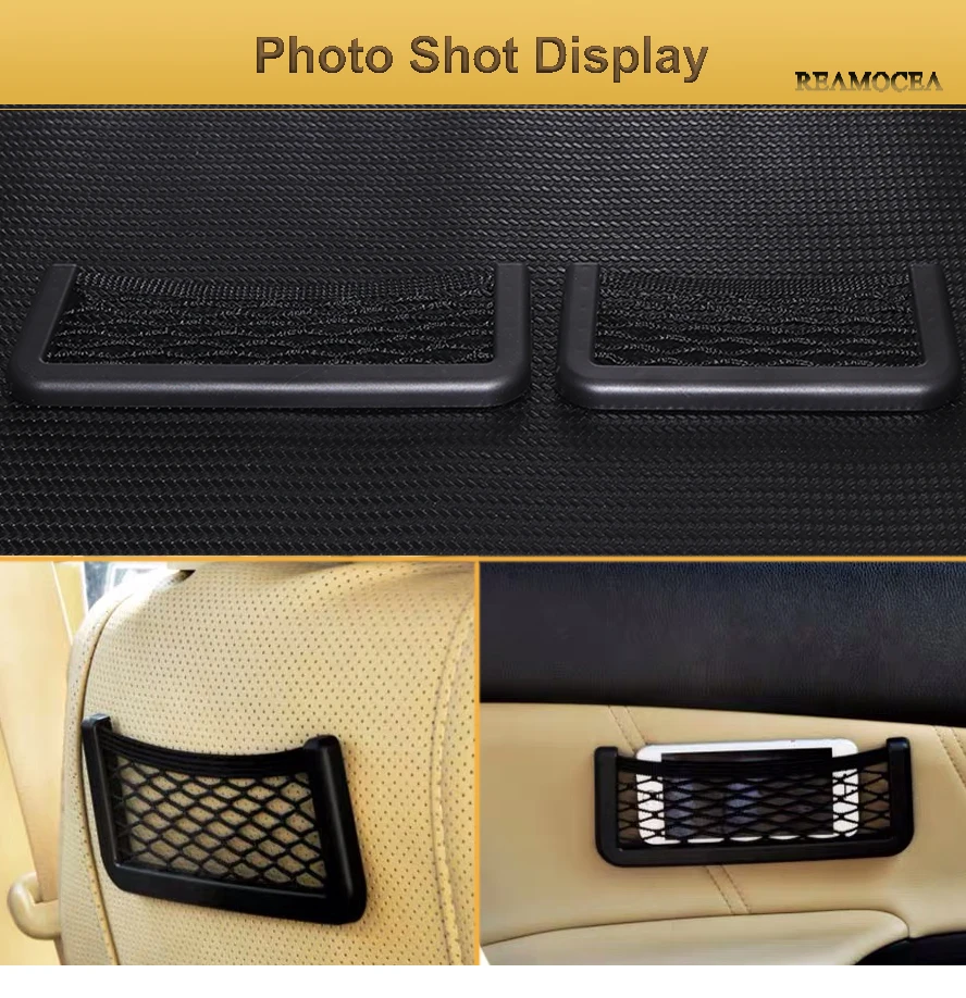 Reamocea Universal Car Stick-on Seat Side Back Storage Net Bag String Elastic Mesh Bag Mesh Pocket Organizer Adhesive Holder (8)