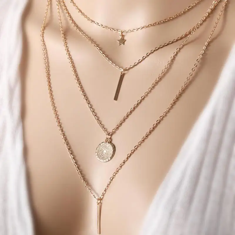 Europe And The United States New Fashion Personality Five-pointed Star Word Geometry Round Metal Wind Multi-layer Necklace Colar
Europe And The United States New Fashion Personality Five-pointed Star Word Geometry Round Metal Wind Multi-layer Necklace Colar