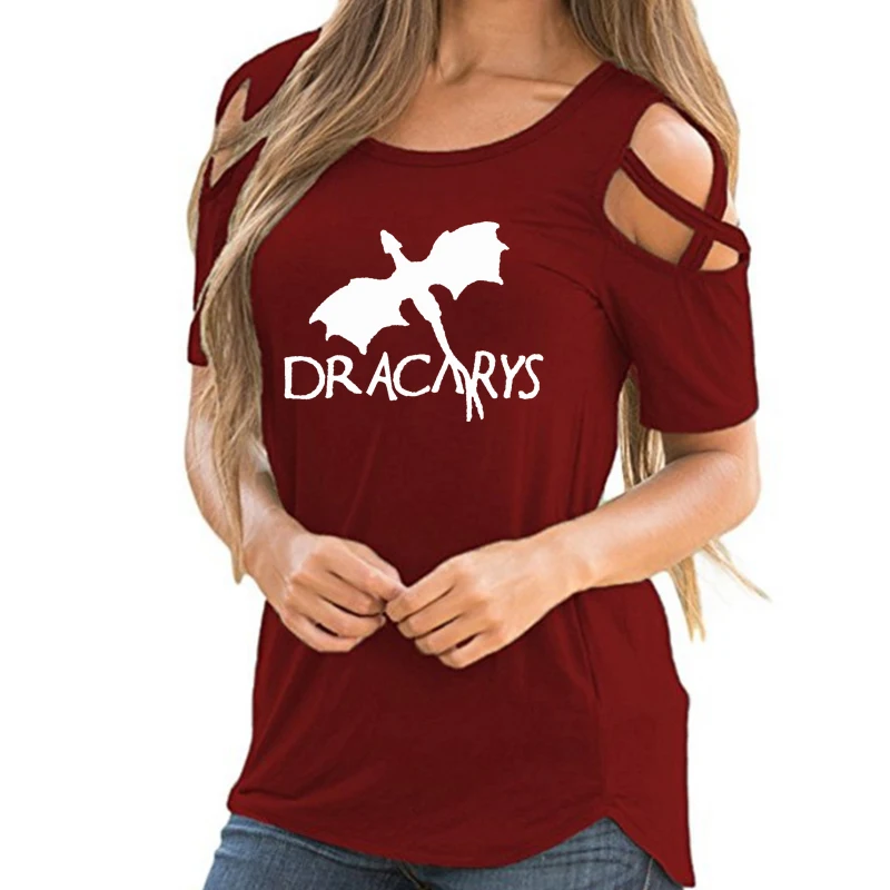 2019 New Fashion Dracarys Tee Dragon Print Shirt Female Harajuku Off Shoulder Summer Vintage T-Shirt Women Hollow Femme Tops
2019 New Fashion Dracarys Tee Dragon Print Shirt Female Harajuku Off Shoulder Summer Vintage T-Shirt Women Hollow Femme Tops