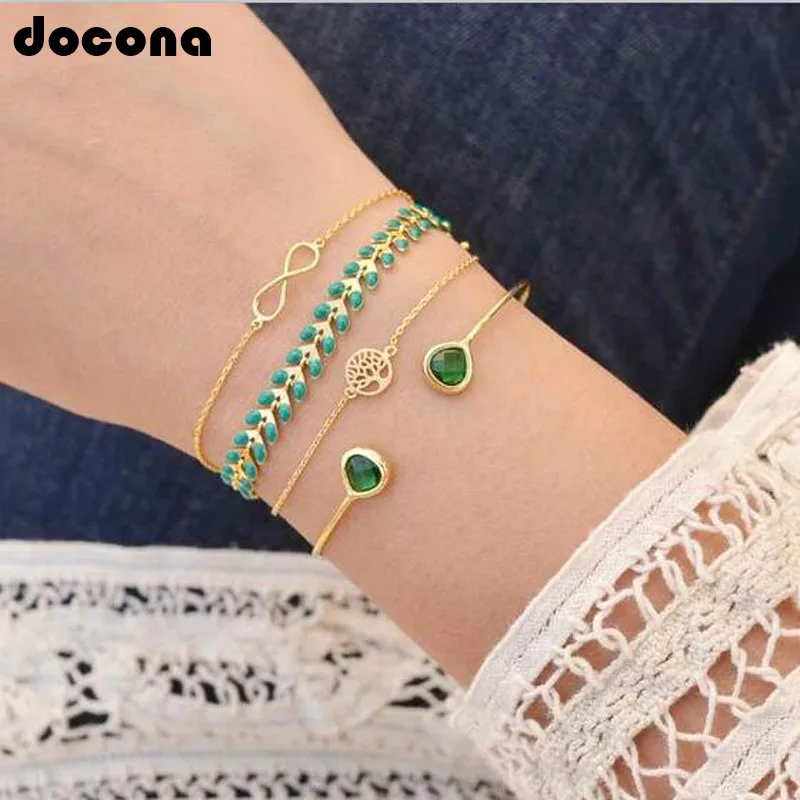Docona Sweet Green Crystal Leaves Opening Bangle Bracelet Set for Women Gold Charms Layered Bracelet Bangle Pulseiras 6985
Docona Sweet Green Crystal Leaves Opening Bangle Bracelet Set for Women Gold Charms Layered Bracelet Bangle Pulseiras 6985