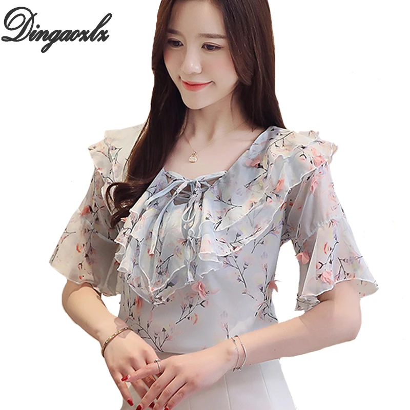 Dingaozlz Summer 2019 New Korean fashion clothing Flower Printed Tops Flare Sleeve Chiffon Shirt Bow tie Ruffles Women blouse
Dingaozlz Summer 2019 New Korean fashion clothing Flower Printed Tops Flare Sleeve Chiffon Shirt Bow tie Ruffles Women blouse