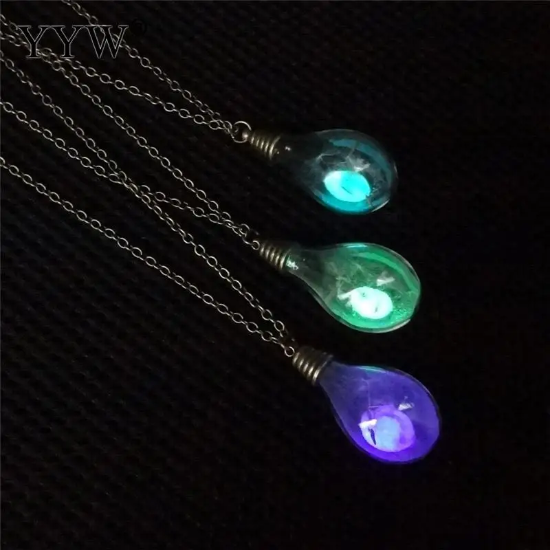 

YYW New Design Luminated Light Bulb Necklace Chic Luminous Crystal Ball Glow In The Dark For Boy/Girls/Women Fine Jewelry Gift