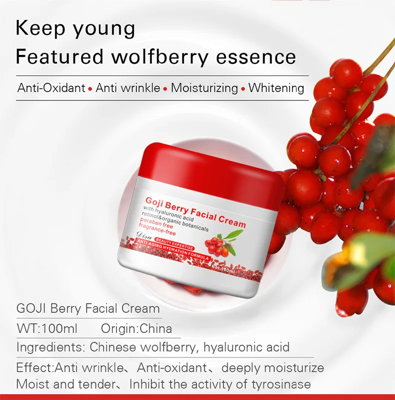 100ML Goji Facial Cream With Hyaluronic Acid Paraben Free Fragrance Free Face Cream Anti-aging Anti Wrinkle Remove Spots 11