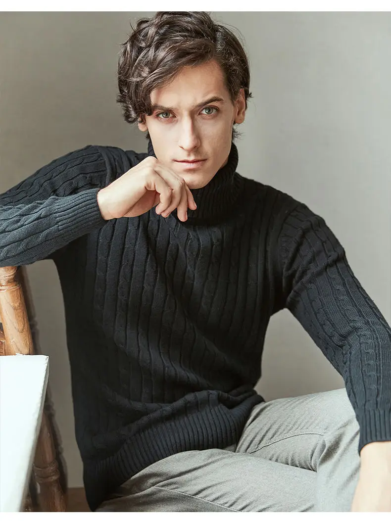 5Colors Turtleneck Sweater Men Pullovers Winter Thick knit Male Sweater Jumpers Cotton Man knitwear Autumn 2019 New Fashion 3XL 0