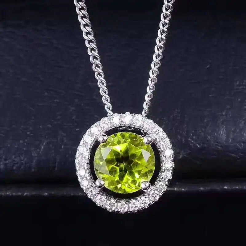 natural green peridot Pendant olivine pendant 925 sterling silver Fashion elegant Simple small round girl gift jewelery | Украшения и