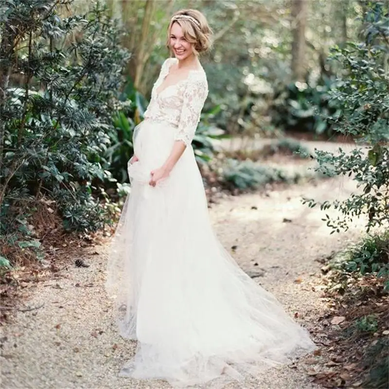 2016 Sexy Pregnant Women Wedding Dresses A Line Half Sleeve V Neck Lace wedding dress Beaded Long Tulle Bride Wedding Gown
2016 Sexy Pregnant Women Wedding Dresses A Line Half Sleeve V Neck Lace wedding dress Beaded Long Tulle Bride Wedding Gown
