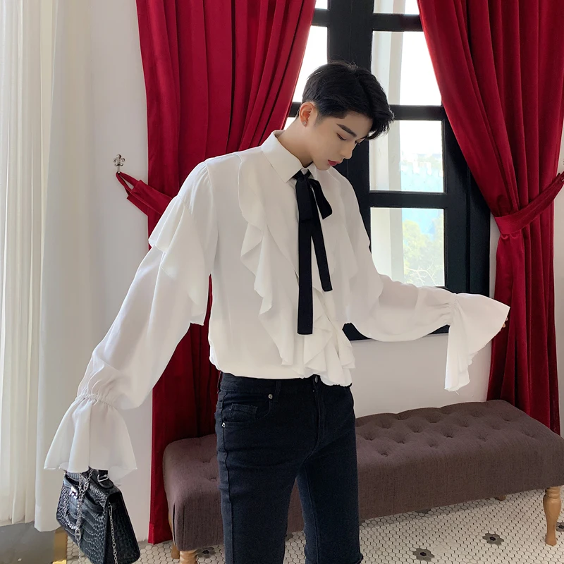 Male Party Dress Shirts Streetwear Stage Show Clothing Men Retro Gothic Style Petal Long Sleeve Tie Bow Casual White Shirt
Male Party Dress Shirts Streetwear Stage Show Clothing Men Retro Gothic Style Petal Long Sleeve Tie Bow Casual White Shirt