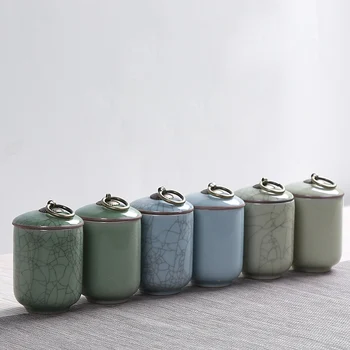 

Cracking Style Celadon Tea Caddy For Spices Storage Porcelain Tea Jars Candy Food Sealed Canister Tea Pot For Kitchen Cans Tank