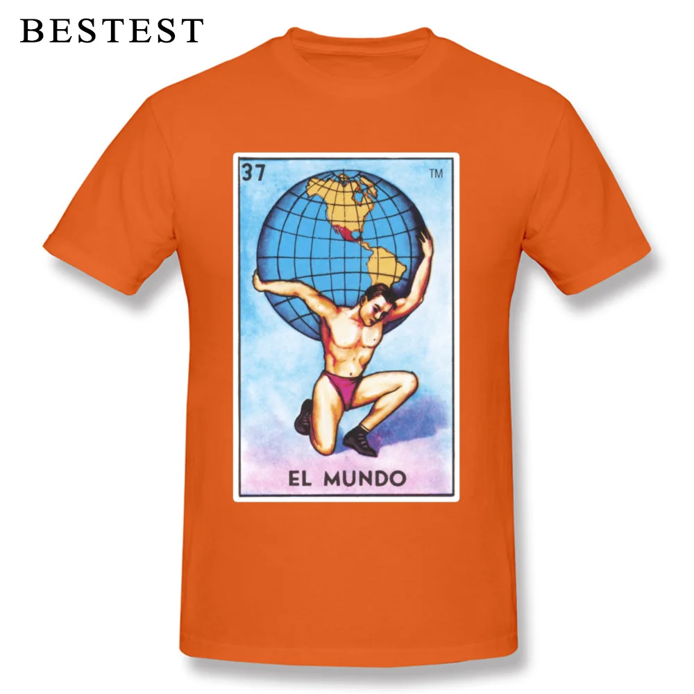 Personalized Simple Style Summer Pure Cotton Crew Neck Male Tops Shirt Street Tops Shirts Brand Short Sleeve T Shirts El Mundo Loteria Mexican Bingo World Card 427 orange