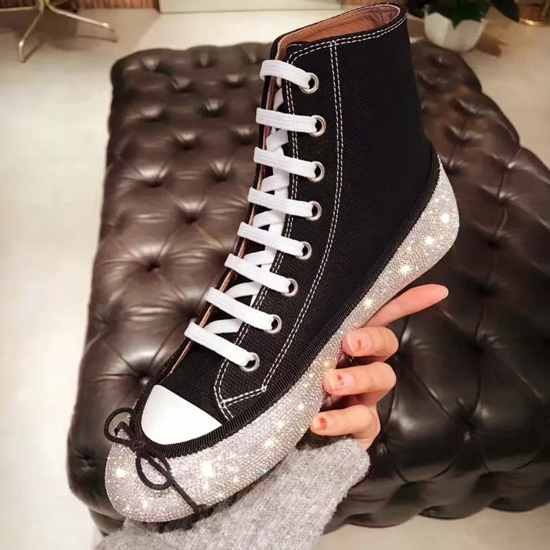 Fashion Ballet Shoes Designer Women Casual Shoes High Top Women Flats Sneakers Shoes Bow-knot Lace Up Crystal Sneakers Woman
Fashion Ballet Shoes Designer Women Casual Shoes High Top Women Flats Sneakers Shoes Bow-knot Lace Up Crystal Sneakers Woman