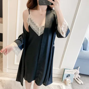 Summer NEW Lace Nightie&Robe Set Satin Faux Silk Female Home Dress Negligee kimono Bathrobe Rayon Nightgown Sleepwear Sleep Suit
Summer NEW Lace Nightie&Robe Set Satin Faux Silk Female Home Dress Negligee kimono Bathrobe Rayon Nightgown Sleepwear Sleep Suit